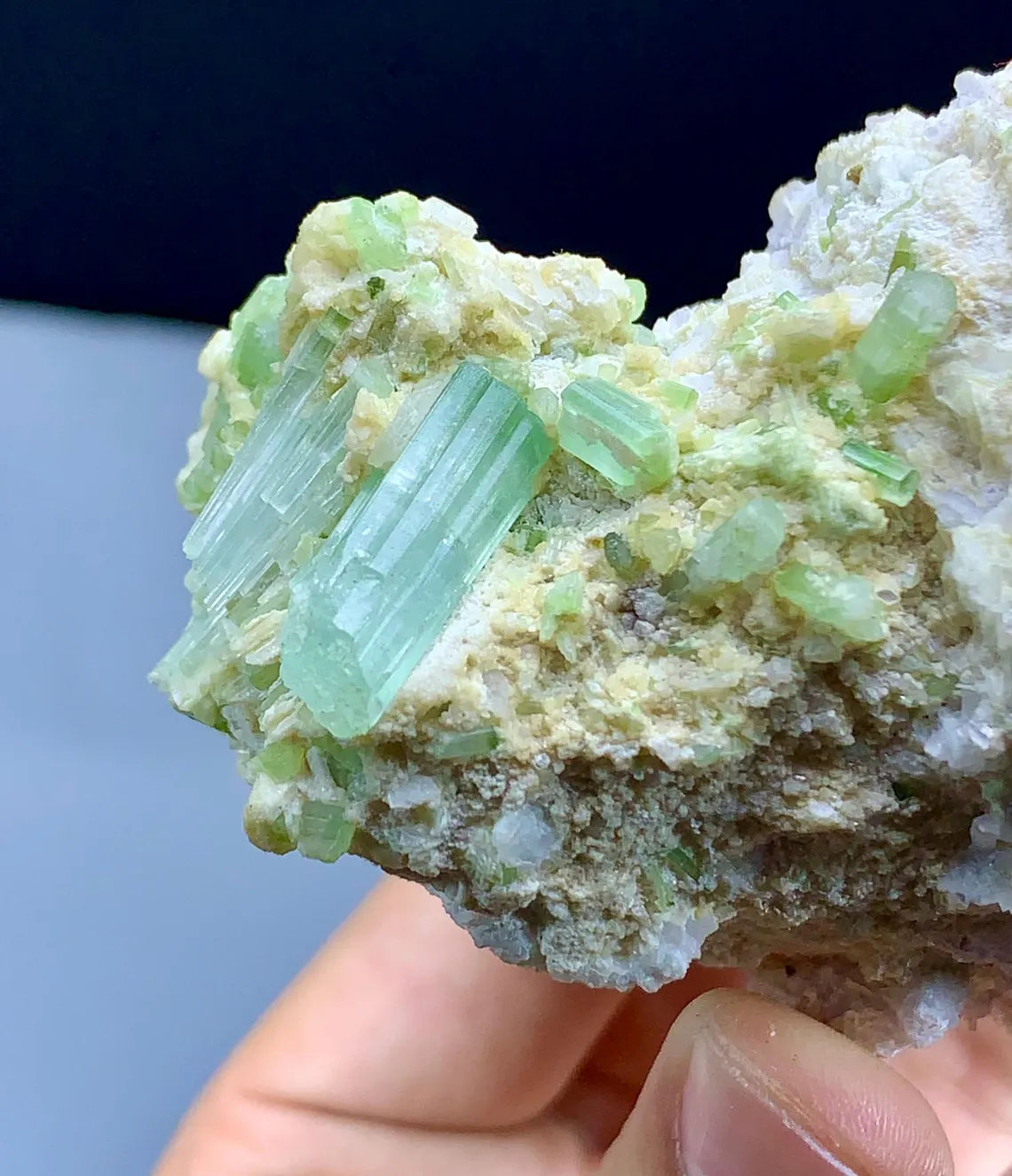 Lush Green Tourmalines on Lepidolite from Afghanistan - 327 grams