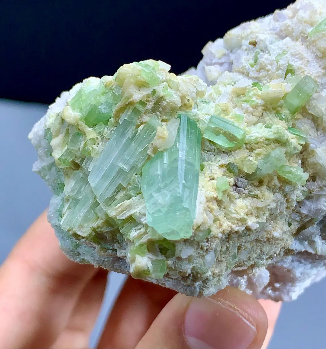 Lush Green Tourmalines on Lepidolite from Afghanistan - 327 grams