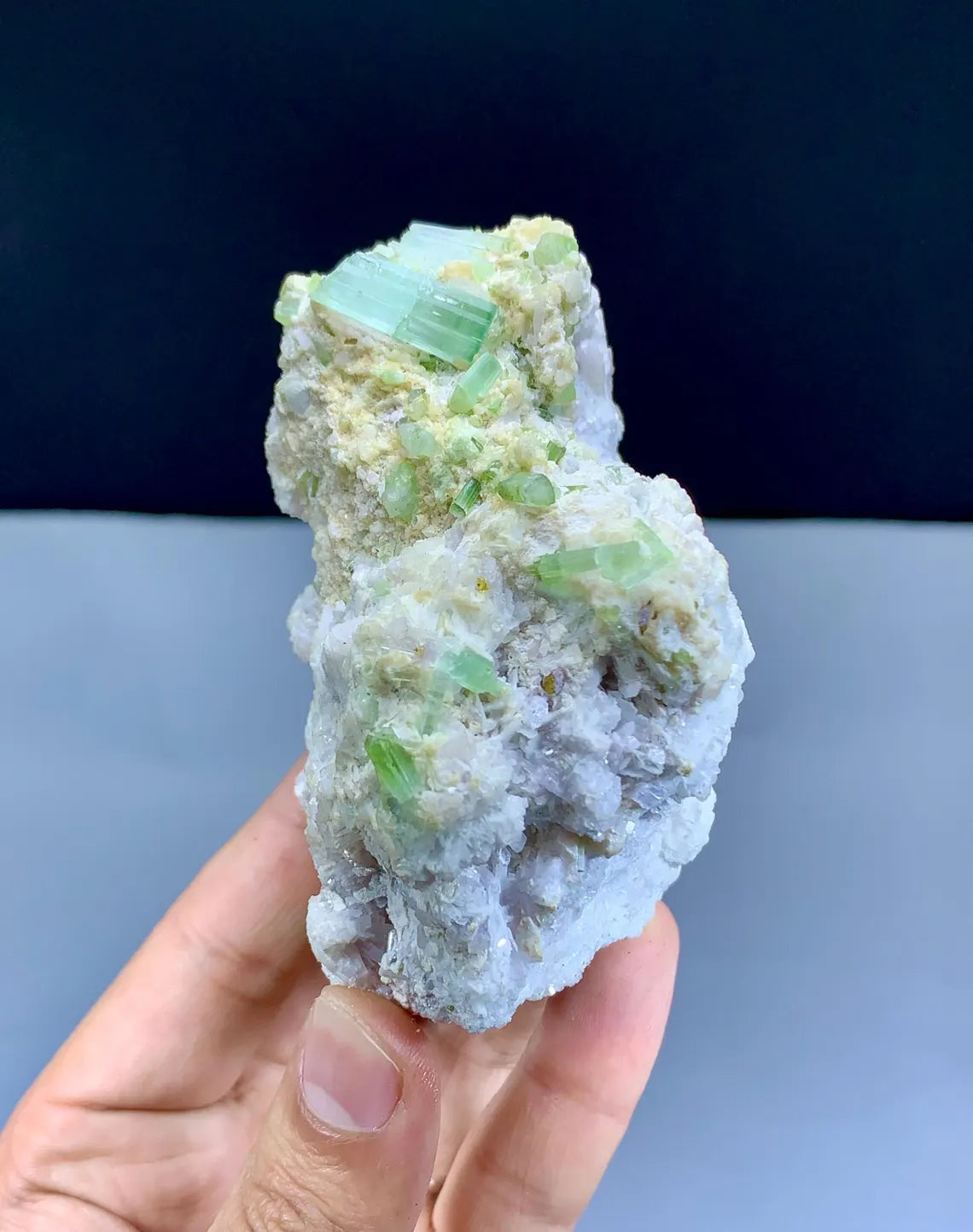 Lush Green Tourmalines on Lepidolite from Afghanistan - 327 grams