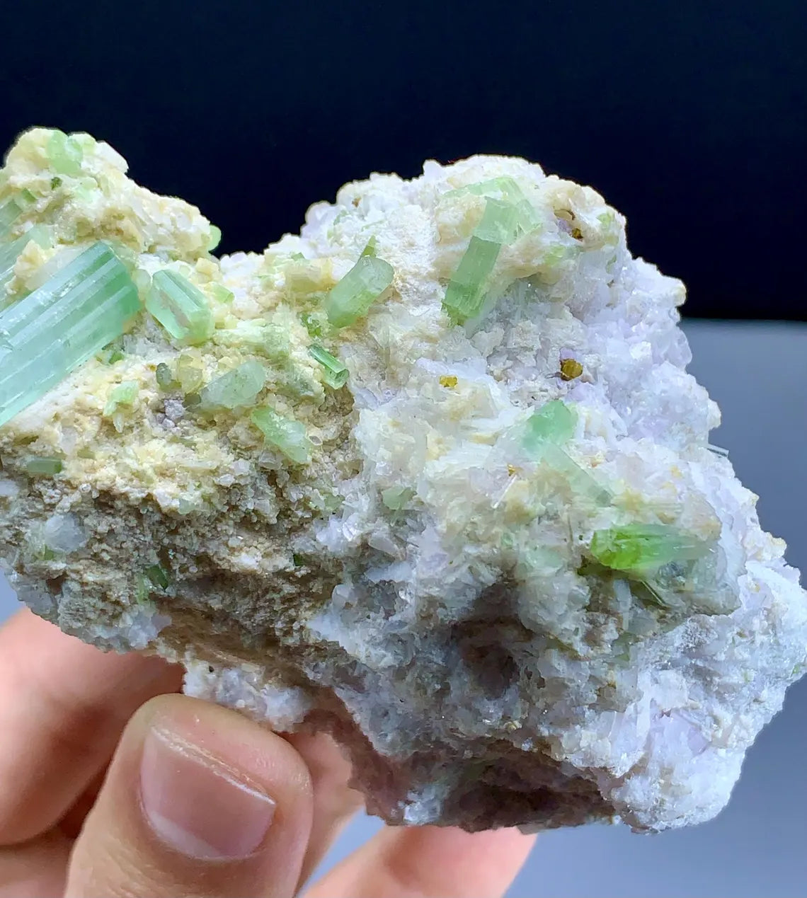 Lush Green Tourmalines on Lepidolite from Afghanistan - 327 grams