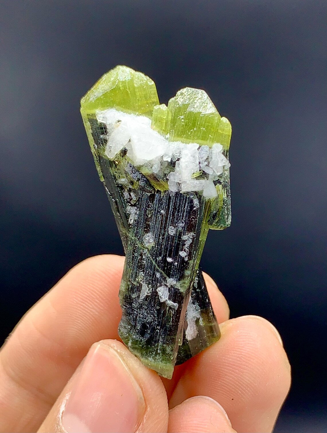 Amazing Bicolor Tourmaline Twinned Tourmaline, Natural Green Cap Crystals - 72.60 carat