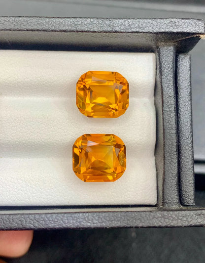 Mesmerising Orange Citrine Gems Pair, Bright Orange Madeira Citrine From Brazil - 9.65 carat