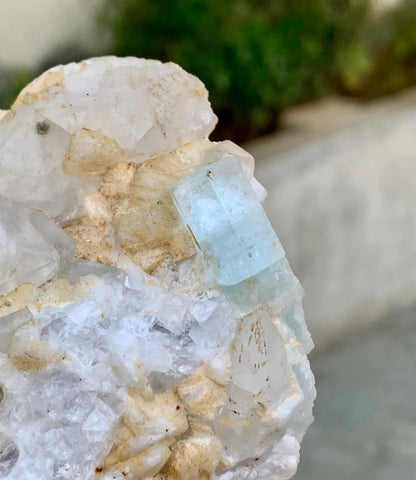 Natural Sky Blue Aquamarine on Quartz from Pakistan - 238 grams