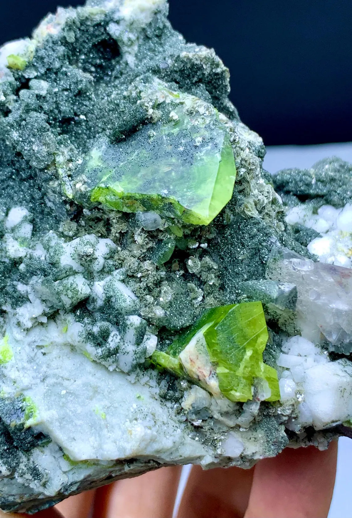 Lush Green Color Sphene Titanite with Calcite and Adularia on Matrix - 416 grams