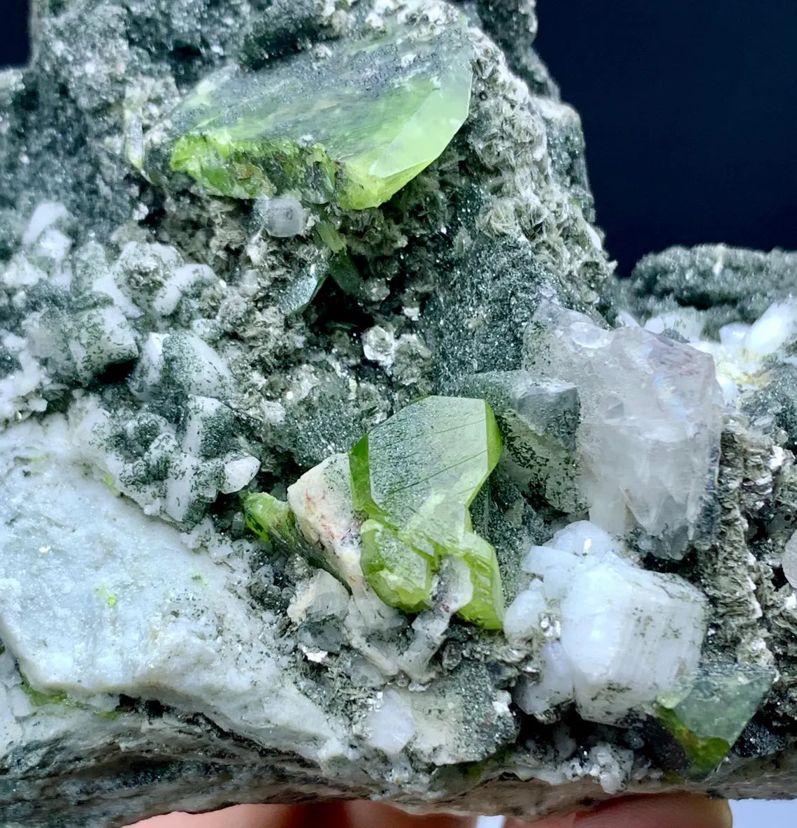 Lush Green Color Sphene Titanite with Calcite and Adularia on Matrix - 416 grams