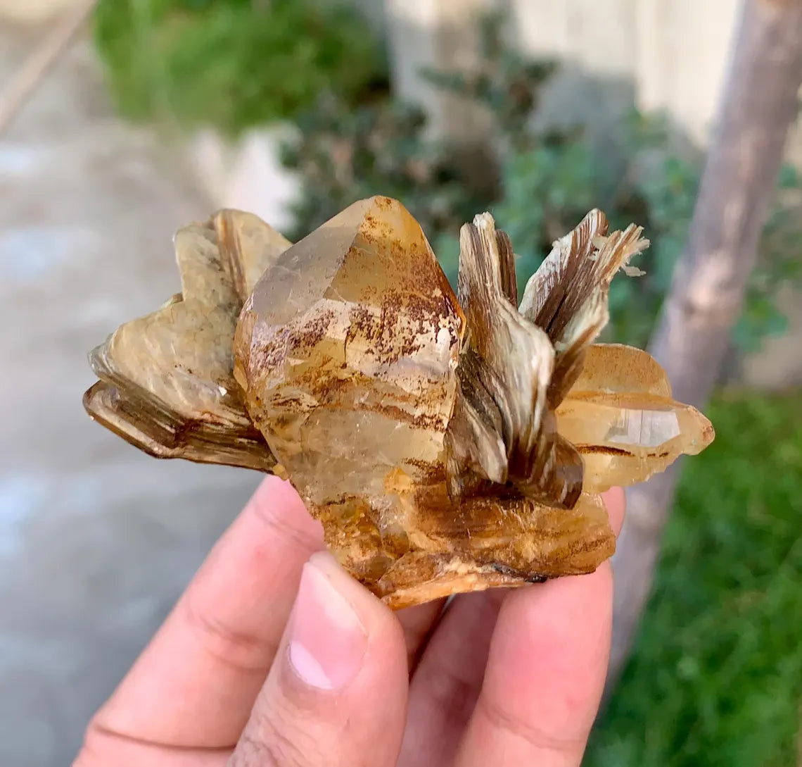 Natural Yellow Quartz on Star Mica, Quartz Crystal, Raw Quartz - 89 grams