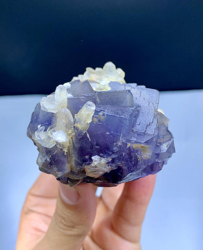 Natural Purple Blue Phantom with Calcite Cluster - 218 grams