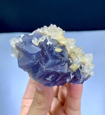 Natural Purple Blue Phantom with Calcite Cluster - 218 grams