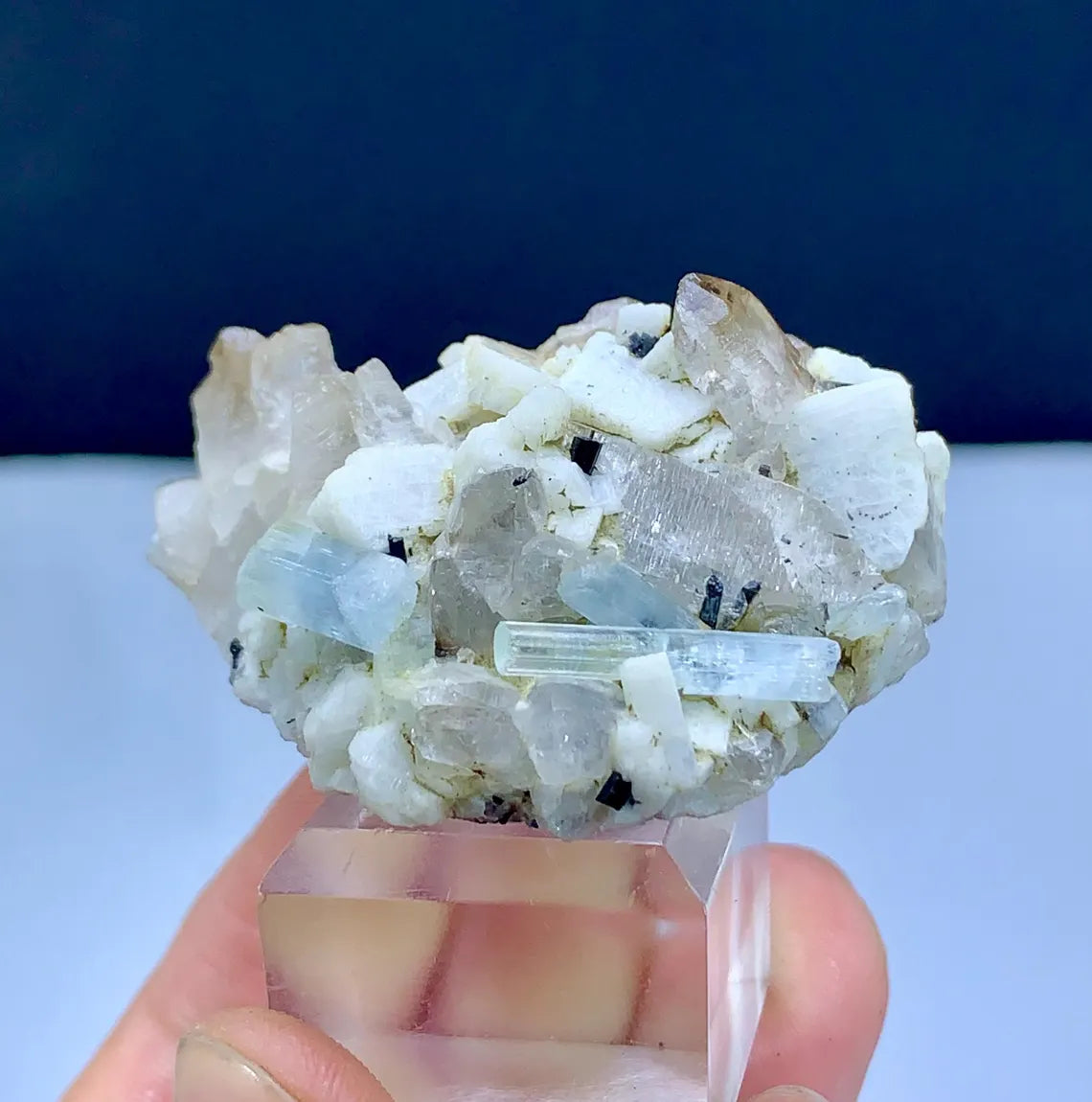 Blue Aquamarine Crystals on Quartz and Feldspar - 51 gram