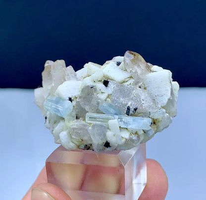 Blue Aquamarine Crystals on Quartz and Feldspar - 51 gram