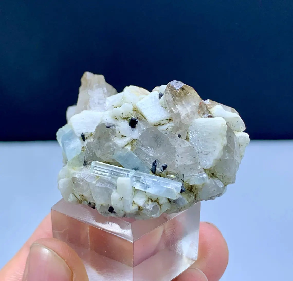 Blue Aquamarine Crystals on Quartz and Feldspar - 51 gram