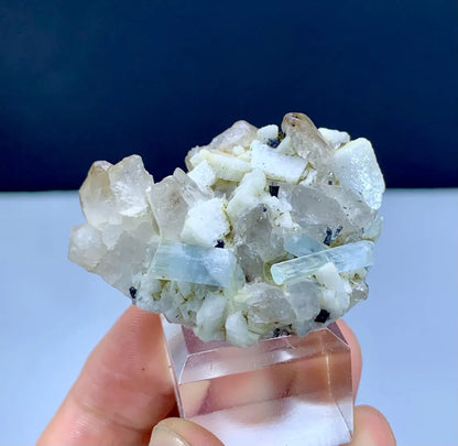 Blue Aquamarine Crystals on Quartz and Feldspar - 51 gram