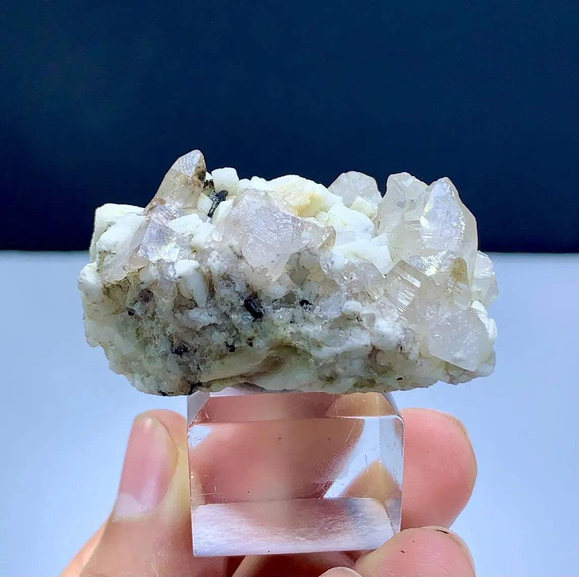 Blue Aquamarine Crystals on Quartz and Feldspar - 51 gram