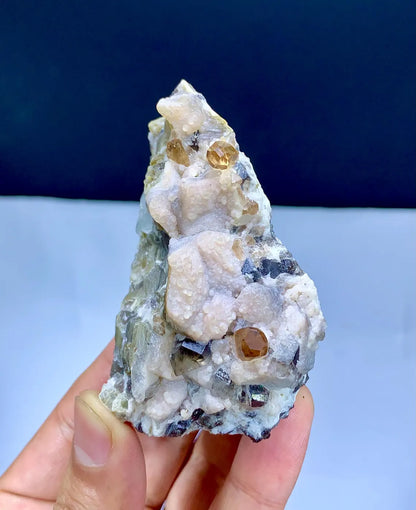 Rich Golden Color Topaz Crystals on Quartz and Lepidolite, Topaz Specimen - 141 grams