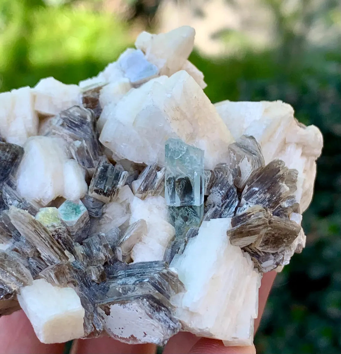 Natural Blue Aquamarine with Star Mica and Microcline Feldsapar - 187 gram