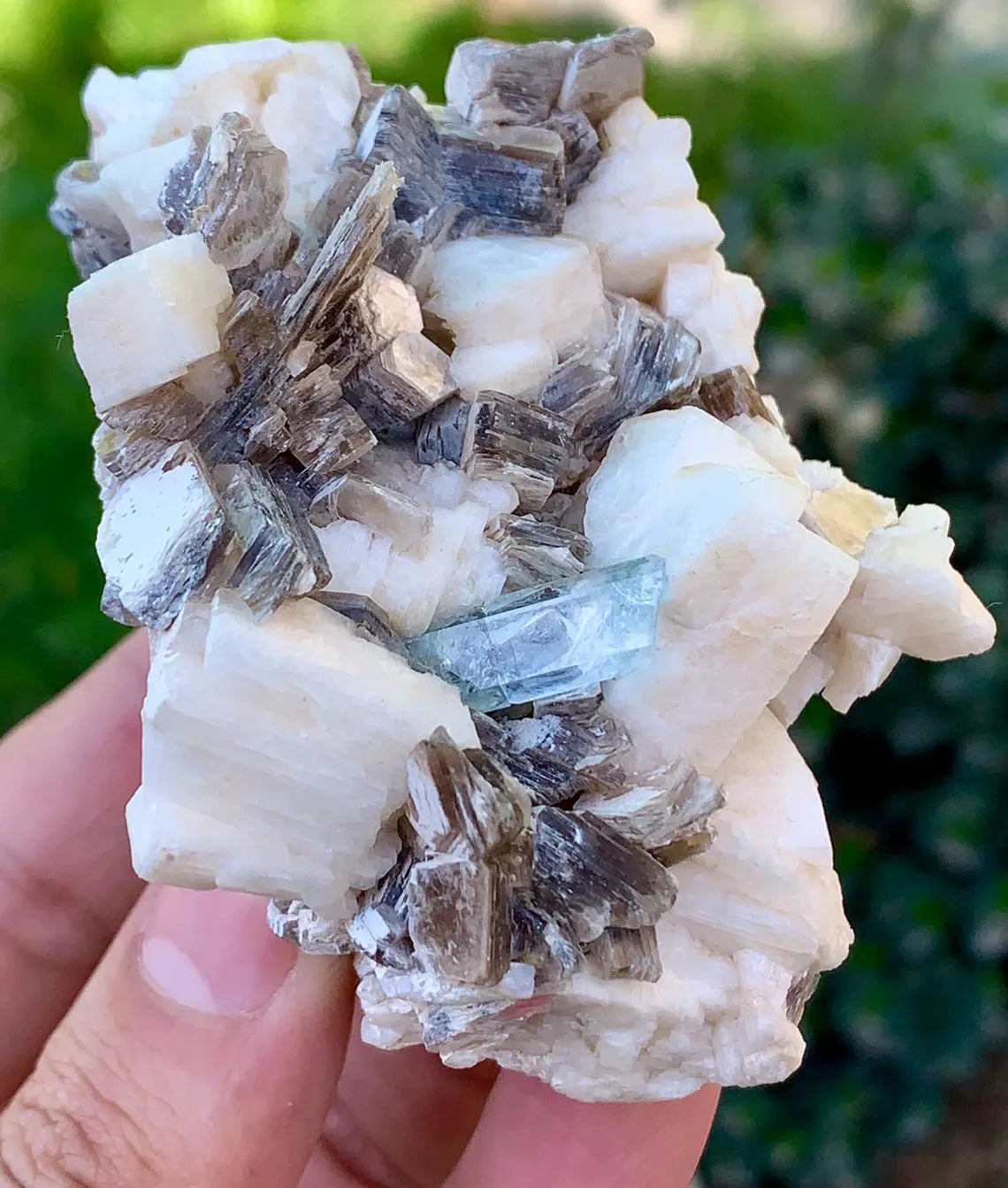 Natural Blue Aquamarine with Star Mica and Microcline Feldsapar - 187 gram