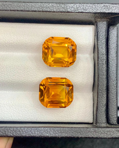 Mesmerising Orange Citrine Gems Pair, Bright Orange Madeira Citrine From Brazil - 9.65 carat