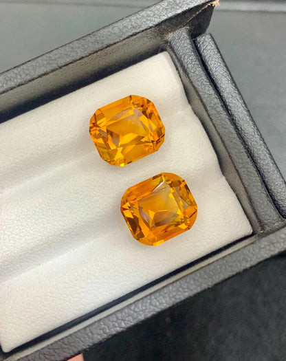 Mesmerising Orange Citrine Gems Pair, Bright Orange Madeira Citrine From Brazil - 9.65 carat