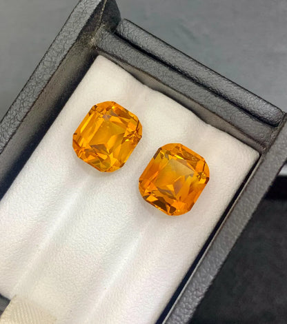 Mesmerising Orange Citrine Gems Pair, Bright Orange Madeira Citrine From Brazil - 9.65 carat