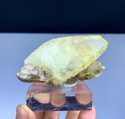 Dog Tooth Shape Yellow Calcite on Fluorite from Pakistan - 137 gram