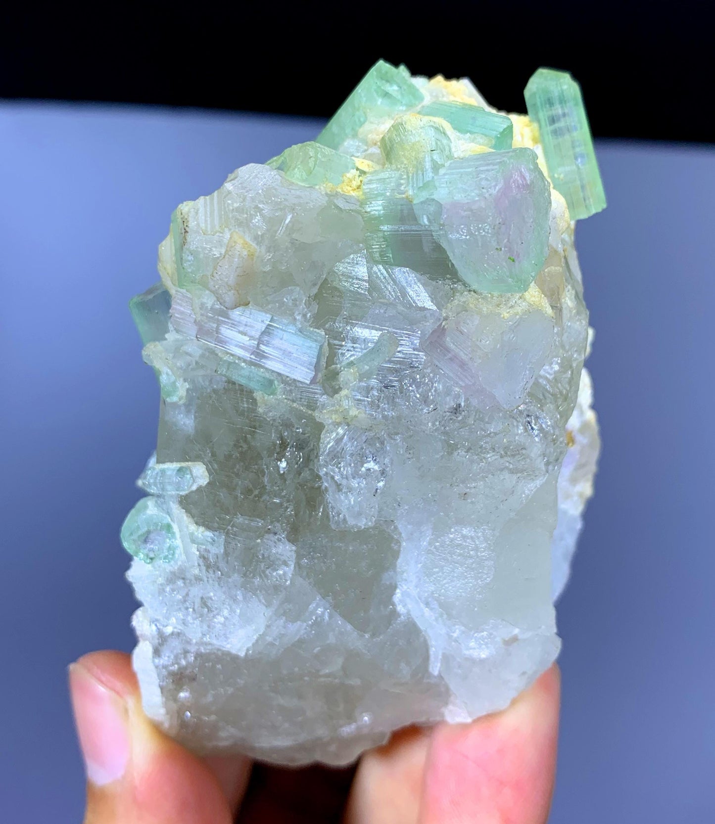 Natural Bicolor Tourmaline Crystals on Quartz from Afghanistan - 235 gram