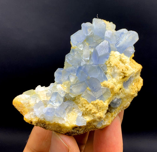 Natural Blue Color Celestine Crystals on Yellow Calcite from Afghanistan - 109 gram