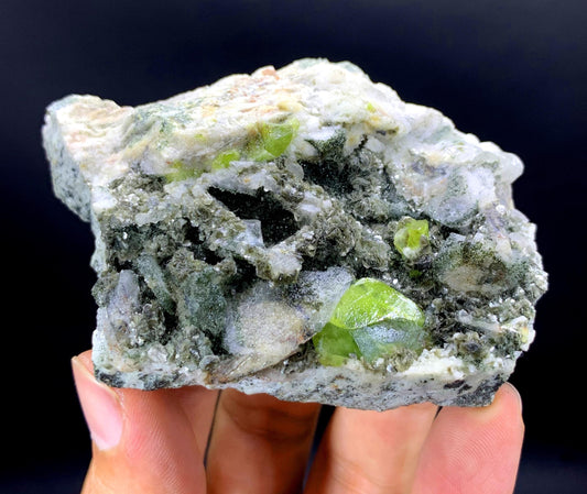 Green Titanite Sphene with Calcite on Matrix from Pakistan - 118 gram