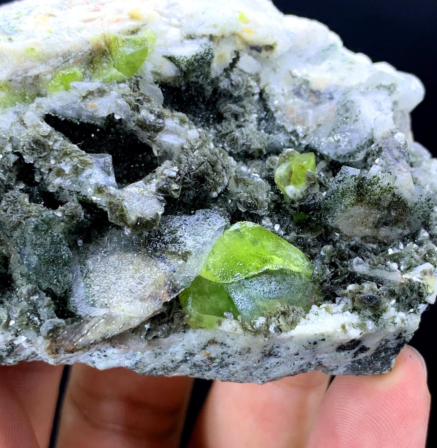 Green Titanite Sphene with Calcite on Matrix from Pakistan - 118 gram