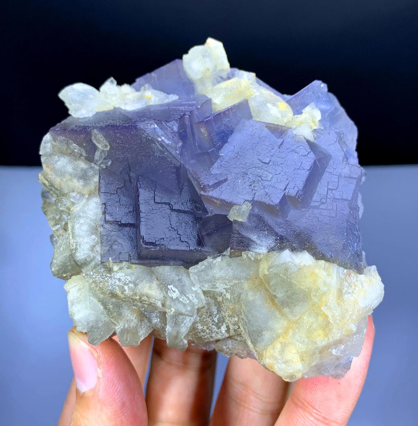 Purple Blue Phantom Fluorite with Calcite from Pakistan - 378 gram