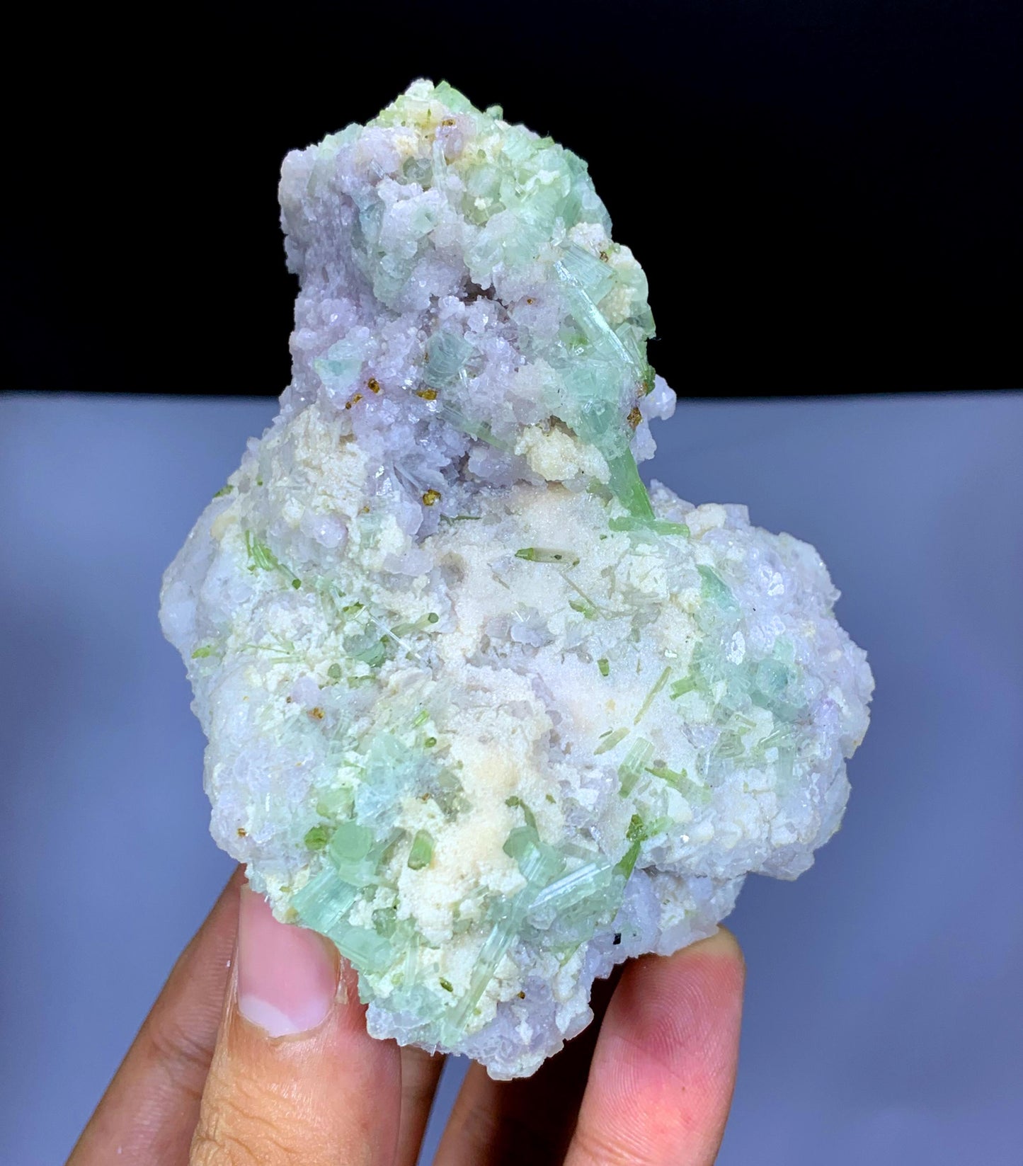 Lush Green Tourmaline Crystals with Rare Microlite and Lepidolite Specimen from Afghanistan - 343 gram