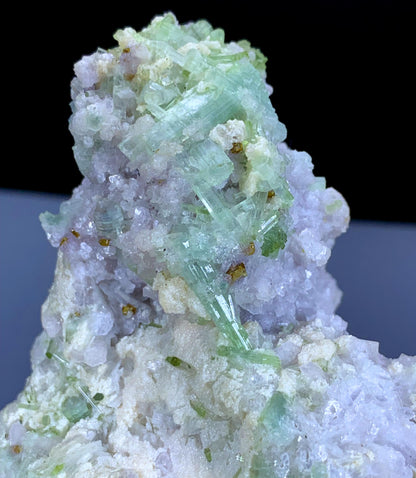 Lush Green Tourmaline Crystals with Rare Microlite and Lepidolite Specimen from Afghanistan - 343 gram