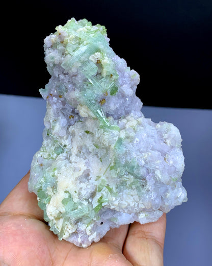 Lush Green Tourmaline Crystals with Rare Microlite and Lepidolite Specimen from Afghanistan - 343 gram