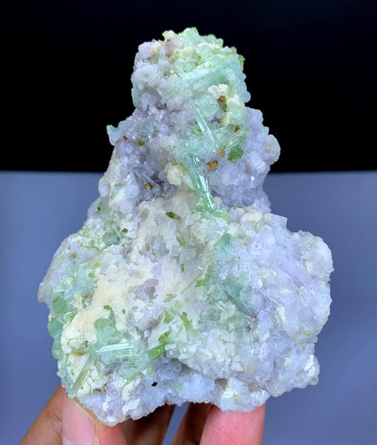 Lush Green Tourmaline Crystals with Rare Microlite and Lepidolite Specimen from Afghanistan - 343 gram