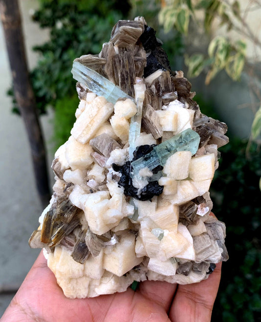 Sky Blue Aquamarines with Star Mica, Schorl and Feldspar, Aquamarine Specimen, Shigar Aquamarine - 378 gram