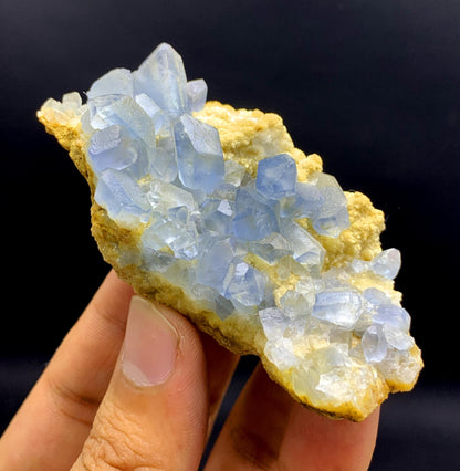 Natural Blue Color Celestine Crystals on Yellow Calcite from Afghanistan - 109 gram