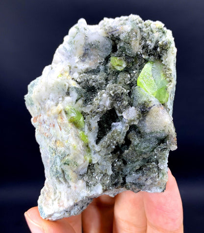 Green Titanite Sphene with Calcite on Matrix from Pakistan - 118 gram