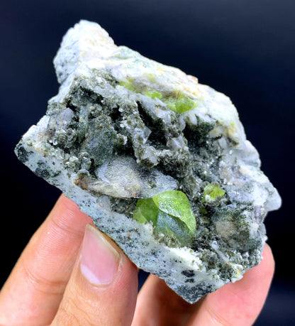 Green Titanite Sphene with Calcite on Matrix from Pakistan - 118 gram