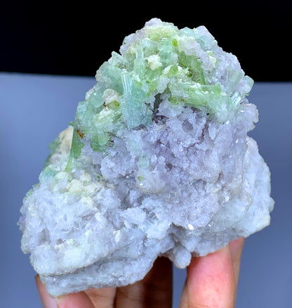 Lush Green Tourmaline Crystals with Rare Microlite and Lepidolite Specimen from Afghanistan - 343 gram