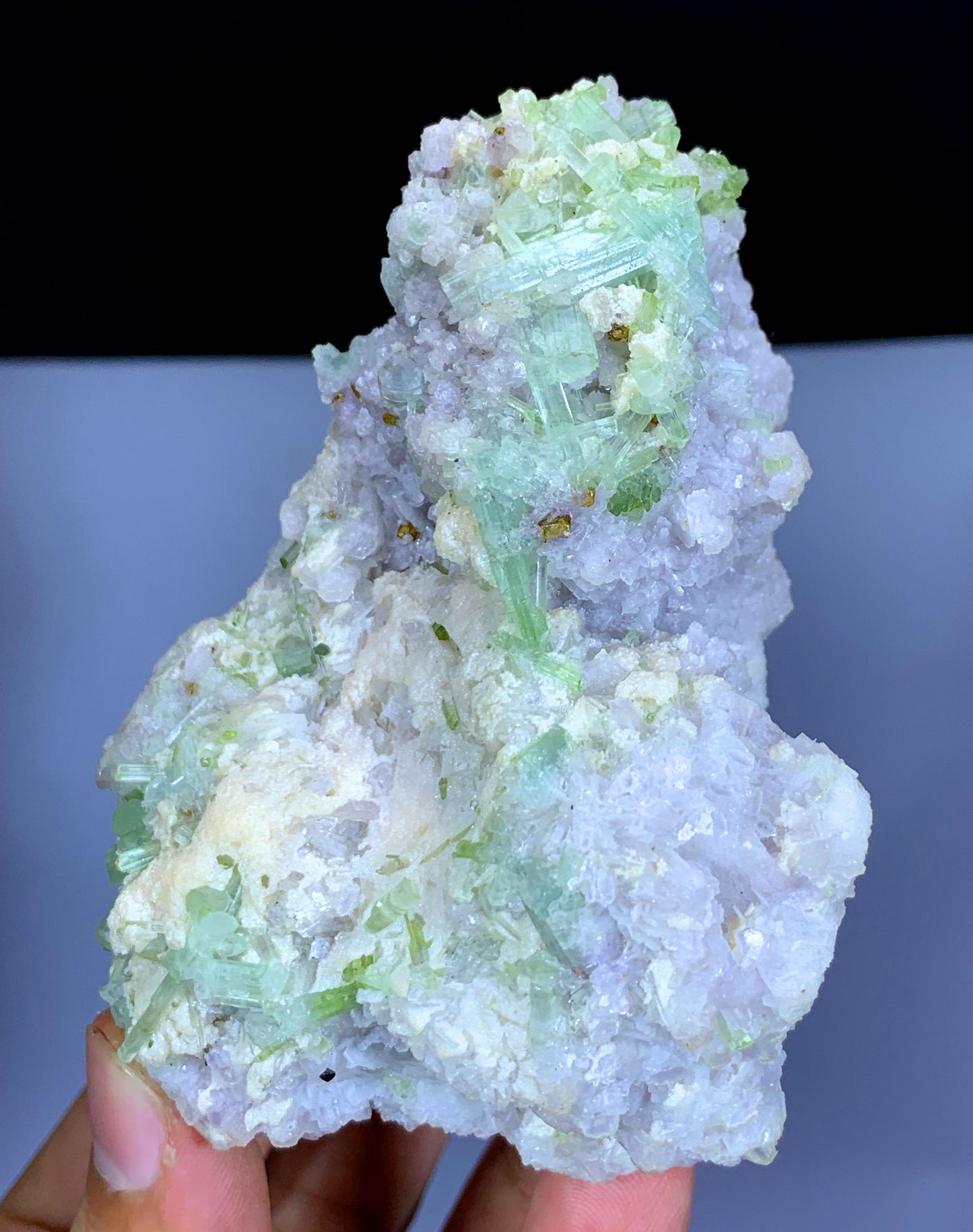 Lush Green Tourmaline Crystals with Rare Microlite and Lepidolite Specimen from Afghanistan - 343 gram