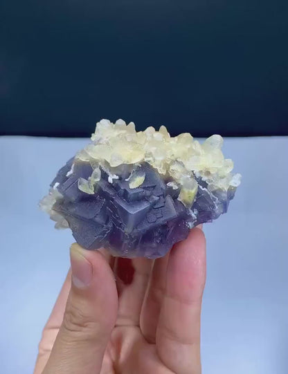 Natural Purple Blue Phantom with Calcite Cluster - 218 grams