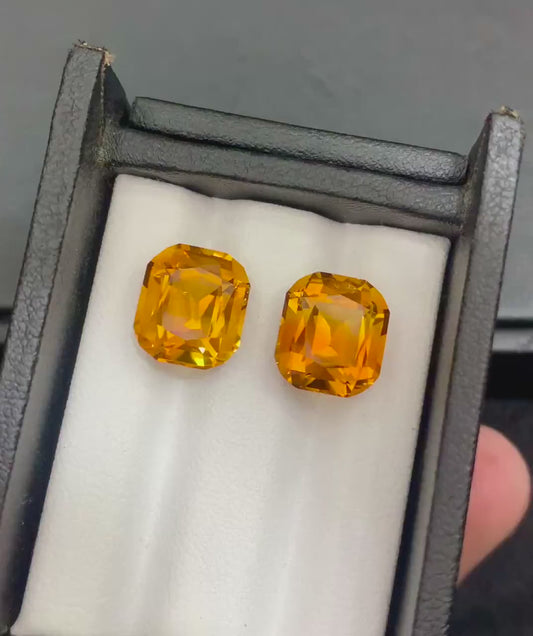 Mesmerising Orange Citrine Gems Pair, Bright Orange Madeira Citrine From Brazil - 9.65 carat