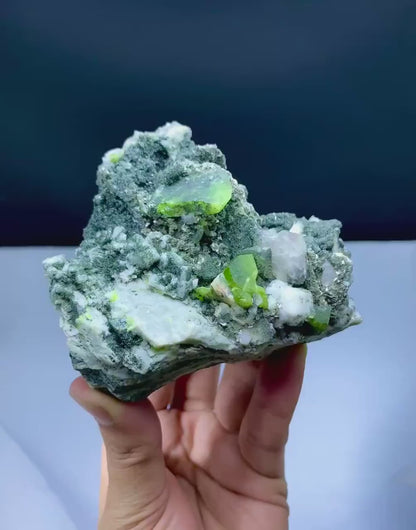 Lush Green Color Sphene Titanite with Calcite and Adularia on Matrix - 416 grams