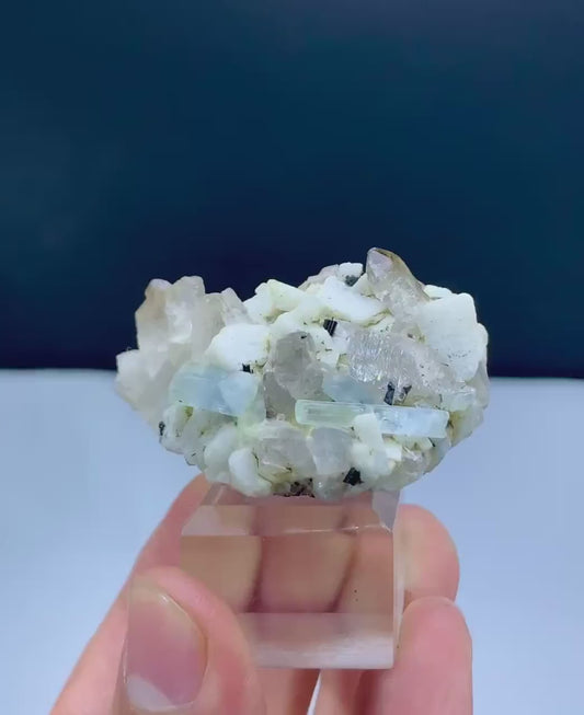 Blue Aquamarine Crystals on Quartz and Feldspar - 51 gram