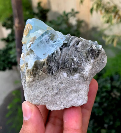 Natural Sky Blue Aquamarine Crystals with Muscovite from Pakistan